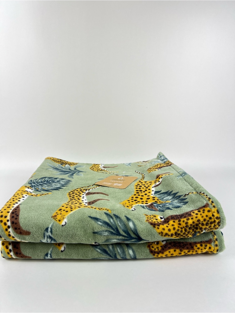 Deborah Connolly Bath Towels Cheetah Print Green Brown Blue Soft Cotton 2 Pc NEW